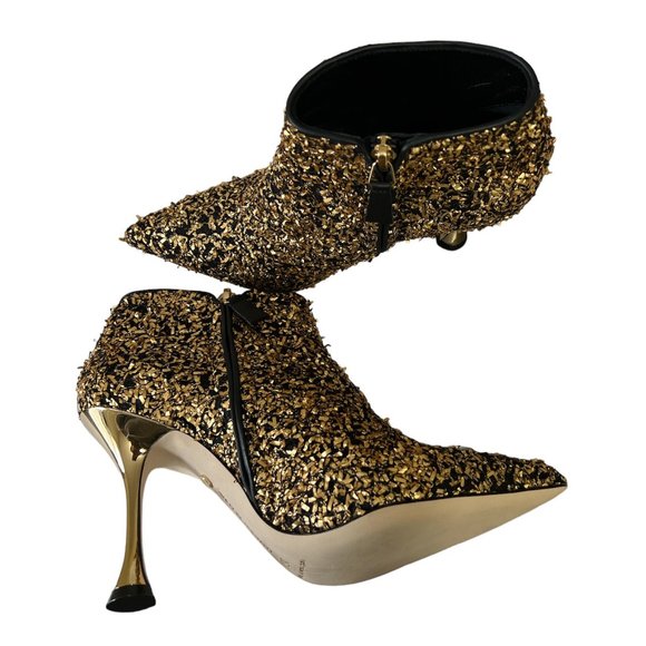 NEW Manolo Blahnik Size 35.5 EU Pluta Golden Speck Metallic-Stiletto Booties - Picture 6 of 16